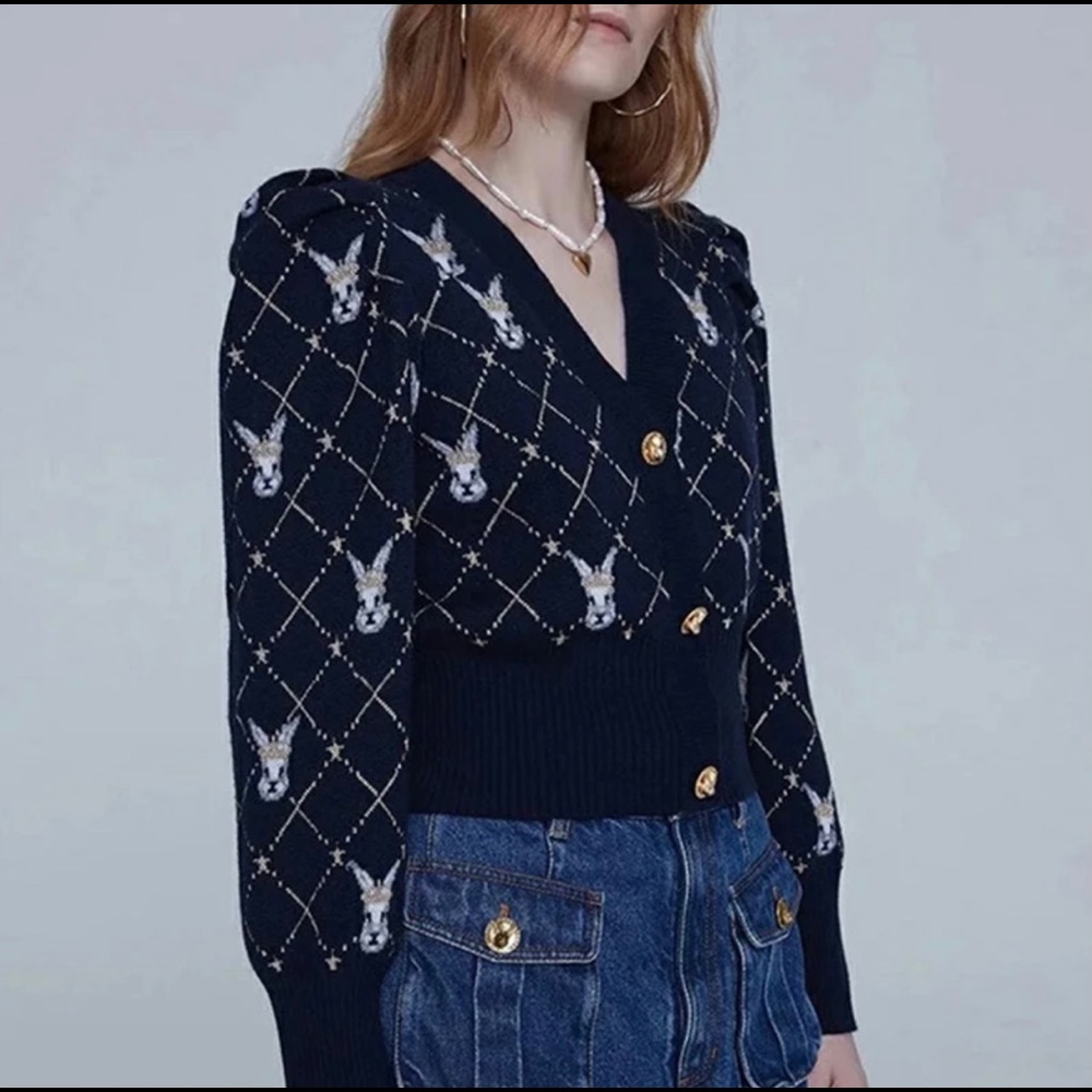 Rabbit bunny cropped cardigan navy blue M